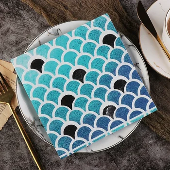 20 piezas 33*33cm 2 capas de gama alta sirena caliente escamas de pescado impresión Color azul servilletas de papel de impresión fiesta papel de pulpa de madera pura