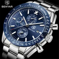 Reloj BENYAR para hombre, marca superior, reloj de cuarzo de negocios de acero completo de lujo, relojes deportivos informales impermeables para hombre, reloj Masculino