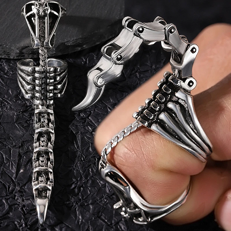 Hot Gothic Movable Scorpion Ring Punk Jewelry Fingertip Stress Relief Retro Scroll Armor Knuckle Hip Hop Rock Full Finger Rings