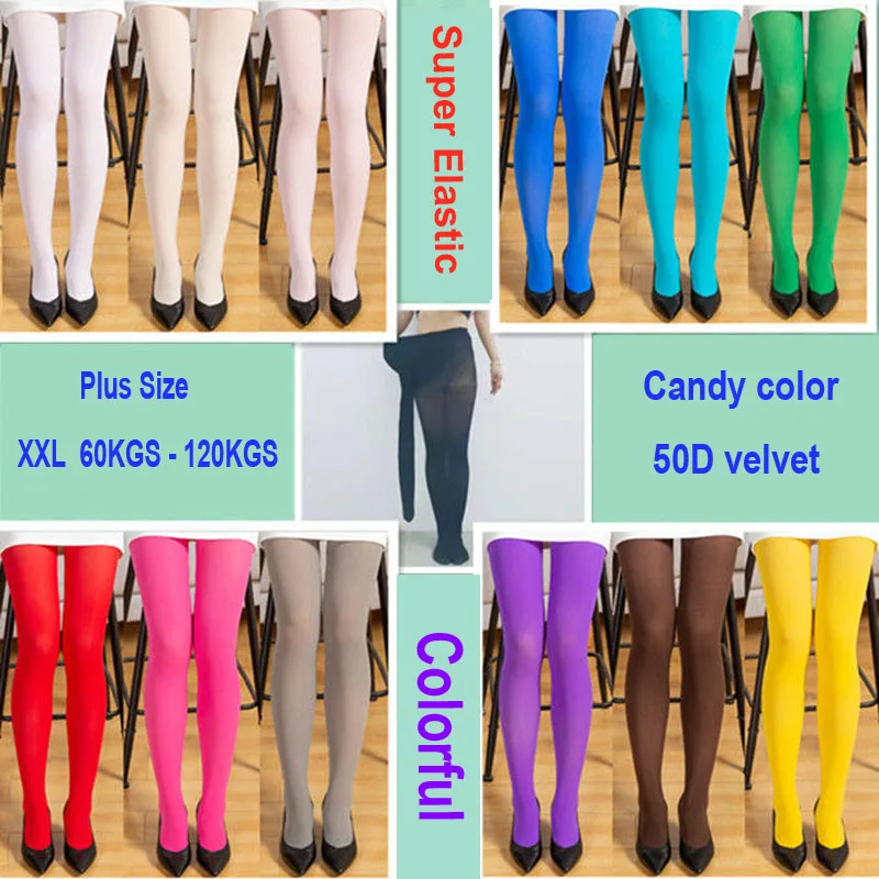 

2pcs Plus Size Women Sexy Pantyhose 60-120kg Candy Color Super Elastic Velvet Stockings 50d Spring Autumn Warm Tights Multicolo