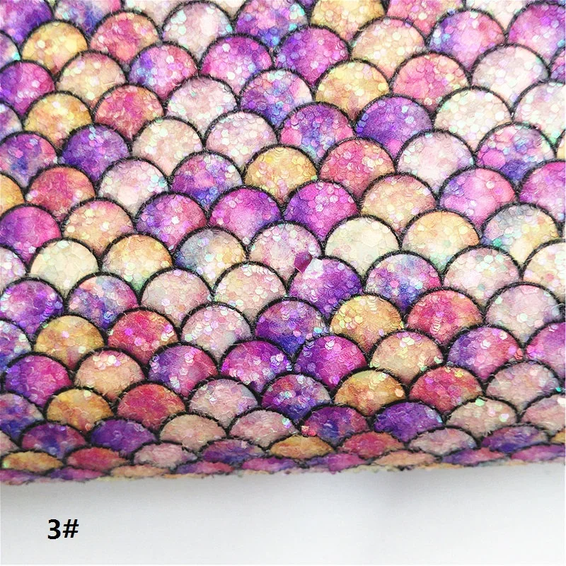 Fish Scales Mermaid Custom Chunky Glitter Leather Sheets Felt Backing Glitter Leather Fabric DIY Craft Sheets Mini Rolls W351