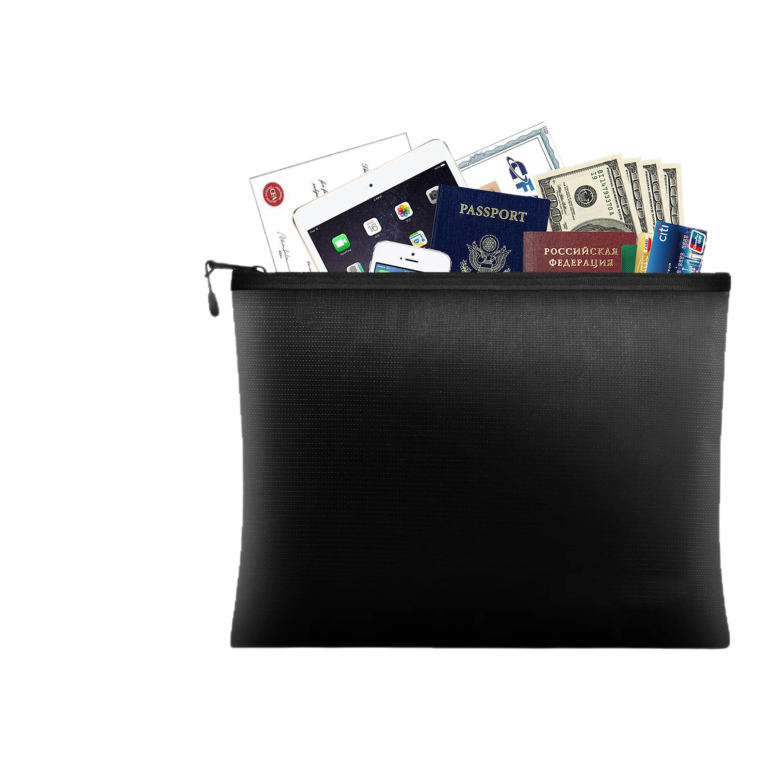 Fireproof Document Bag Waterproof Money Bags Fire Safe Storage Pouch with Zipper Cash File Envelope Holder for Home Office