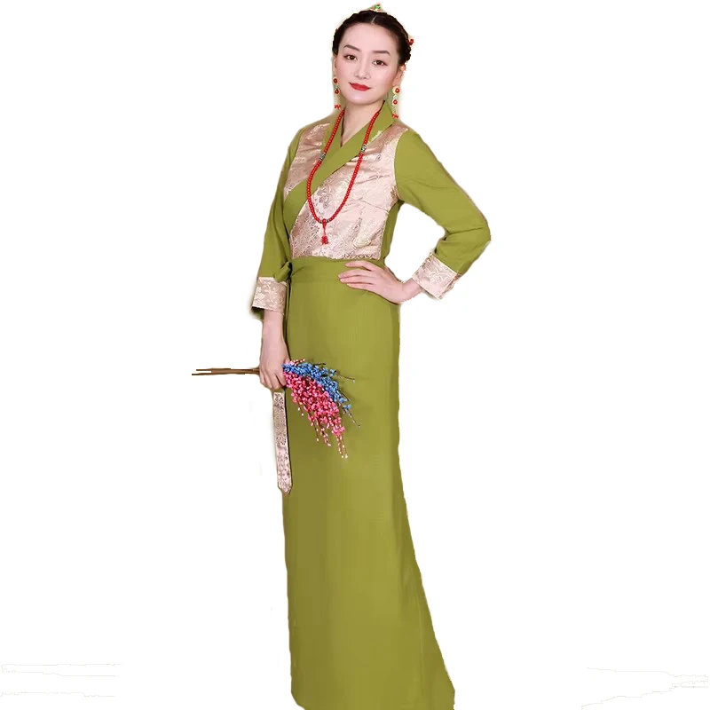 National style tang suit sets Traditional tibet clothing comfortable fabric gown long sleeve tibetan costume