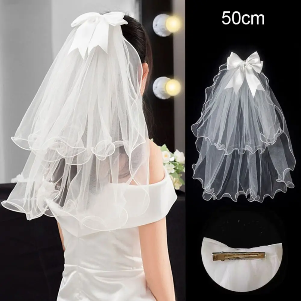 New Two Layer Bridal Veil Lace Edge Short Simple Wedding Veil White Women's Tulle image 6