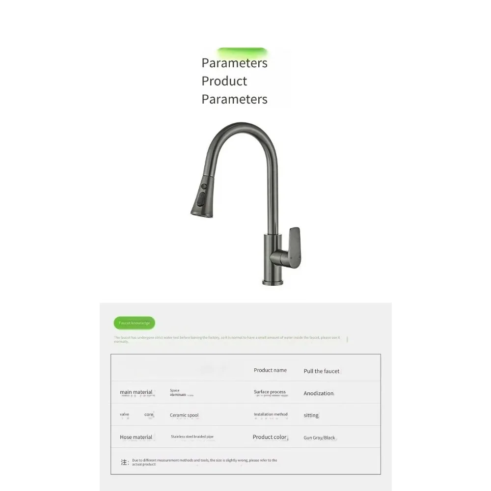 for kitchen pull out faucet extension tube anti splash water supply household dishwasher mixer tap hot and cold aluminum