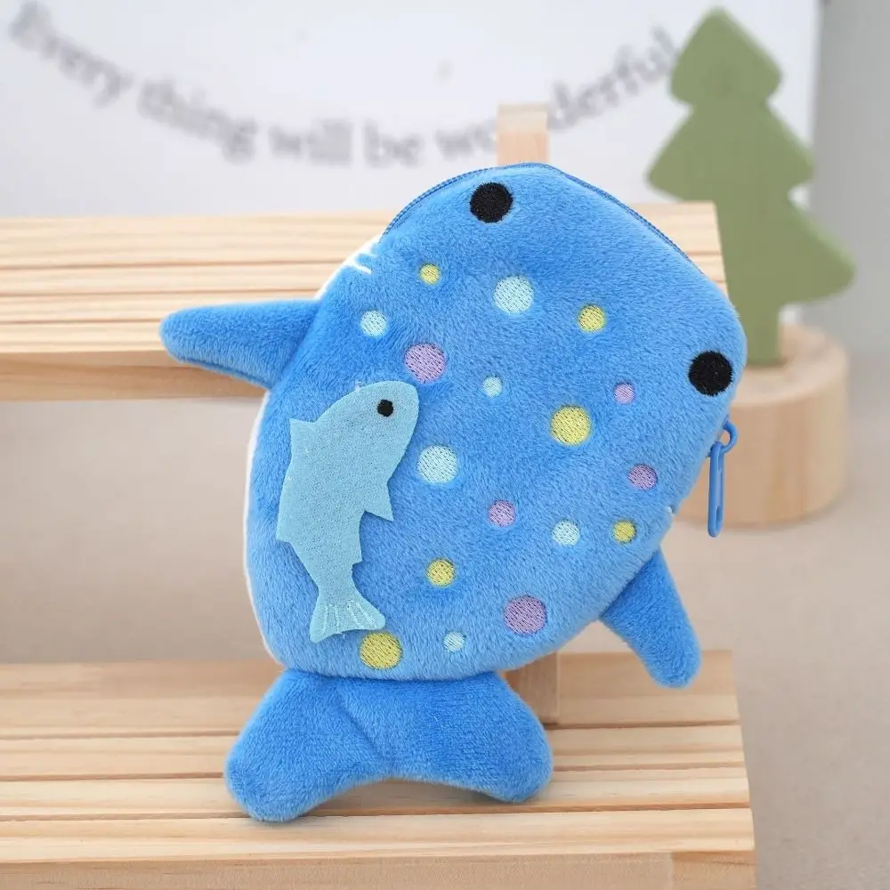 Cartoon Shark Whale Shark Coin Purse Bag Pendant Zipper Shark Plush Wallet Portable Creative Plush Coin Bag Earphone Kid Gifts view 2