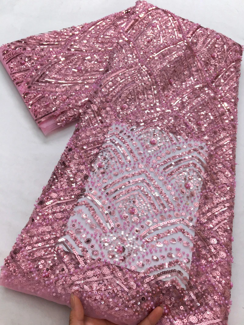 

French Mesh Beaded Lace 2025 High Quality Nigerian Luxury Sequins Net Lace Fabrics for Sewing Party Women Dresses 2.5 Yards 4376
