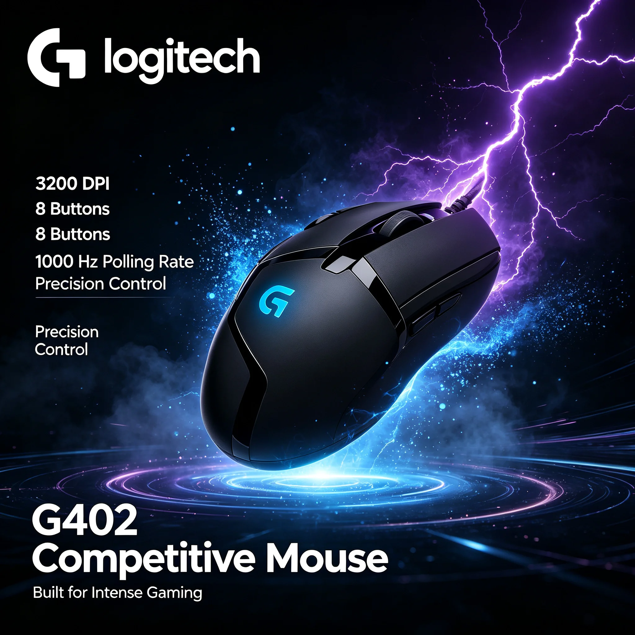 Original Logitech G402 Hyperion Fury Wired Gaming Mouse High Speed Optical Sensor For CS 2 Valorant E‑Sport Gaming USB Mouse For