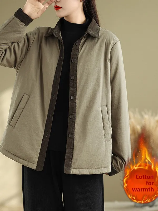

Faionable Thiened Cotton Jaet Collar Autumn Winter New Sle Warm Thin Outerwear for Middle-Aged And ly Women
