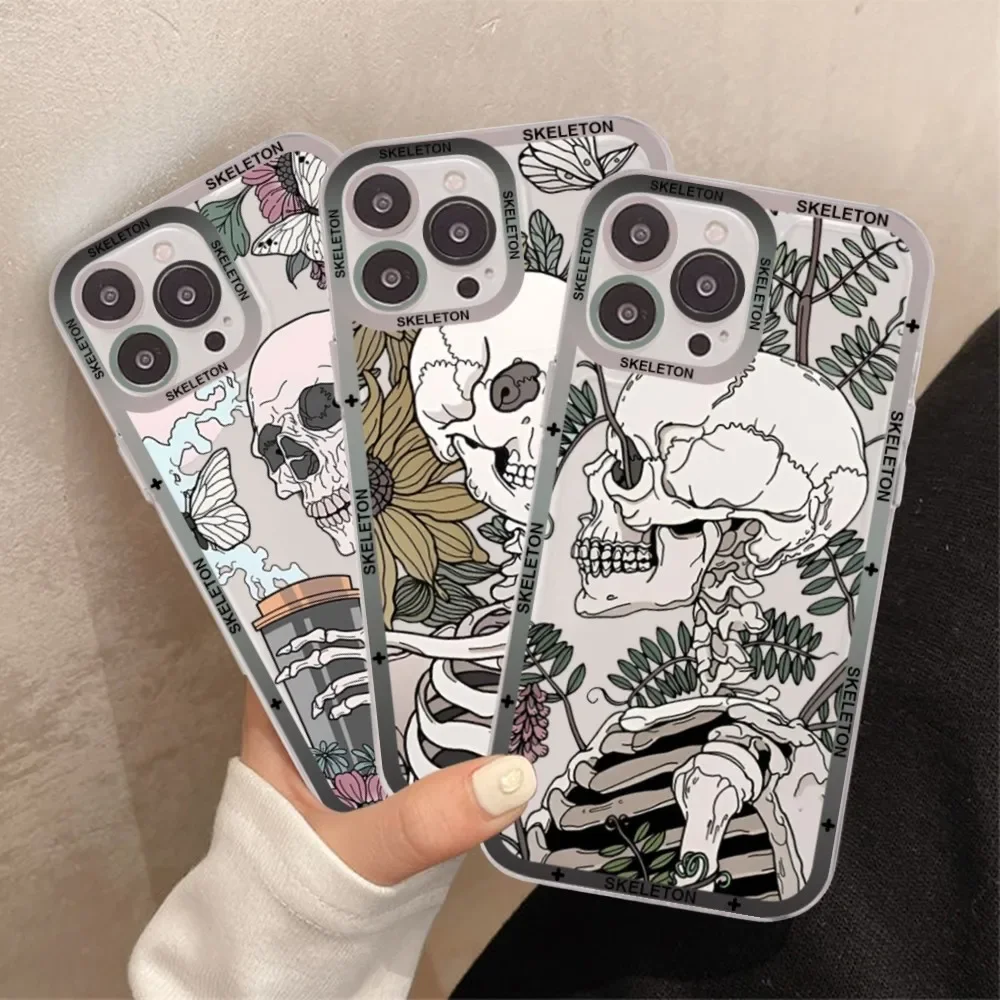 Skeleton Cat Painted Phone Case For iPhone 15 14 13 12 11 Pro Max XS X XR Mini Protective Cover