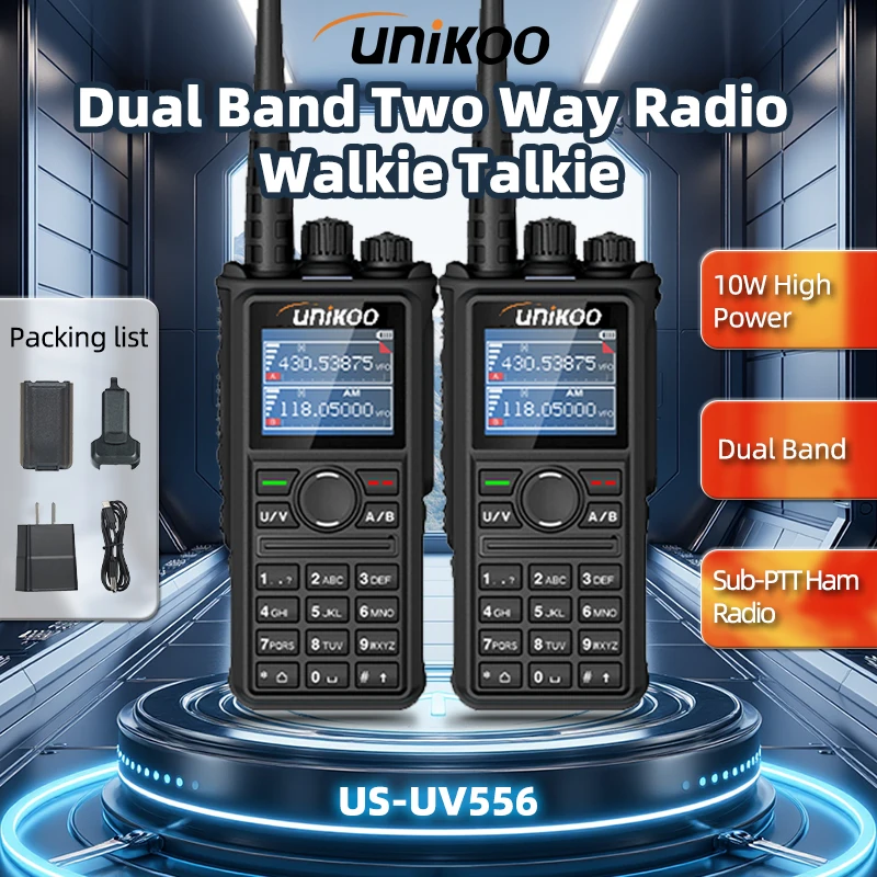 

UNIKOO US-UV556 10W Hight Power Walkie Talkie 2 PCS UHF VHF DTMF FM Wirless Copy Frequency Ham Radio UV Transceiver for Camping