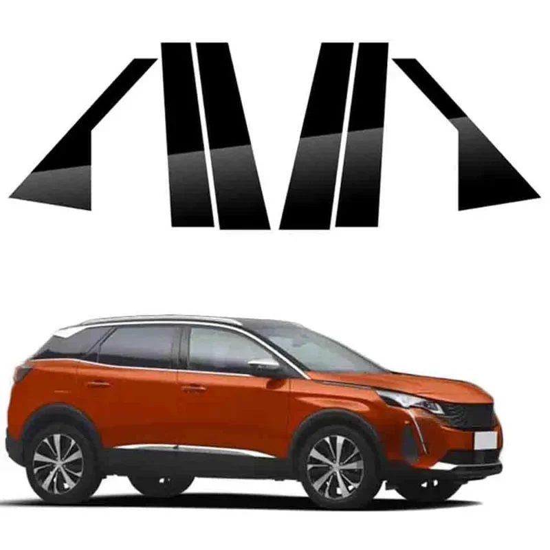 6PCS Gloss Black Pillar Posts Car Door Side Trim Window Decal Cober Fit For Peugeot 3008 P84 2017 2018 2019 2020 2021 2022 2023