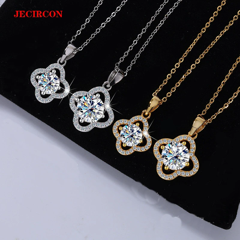 

JECIRCON 1ct/2ct 6-Color Moissanite Pendant Necklace for Women, S925 Sterling Silver, Gold or Silver Style, Choose Your Shine!