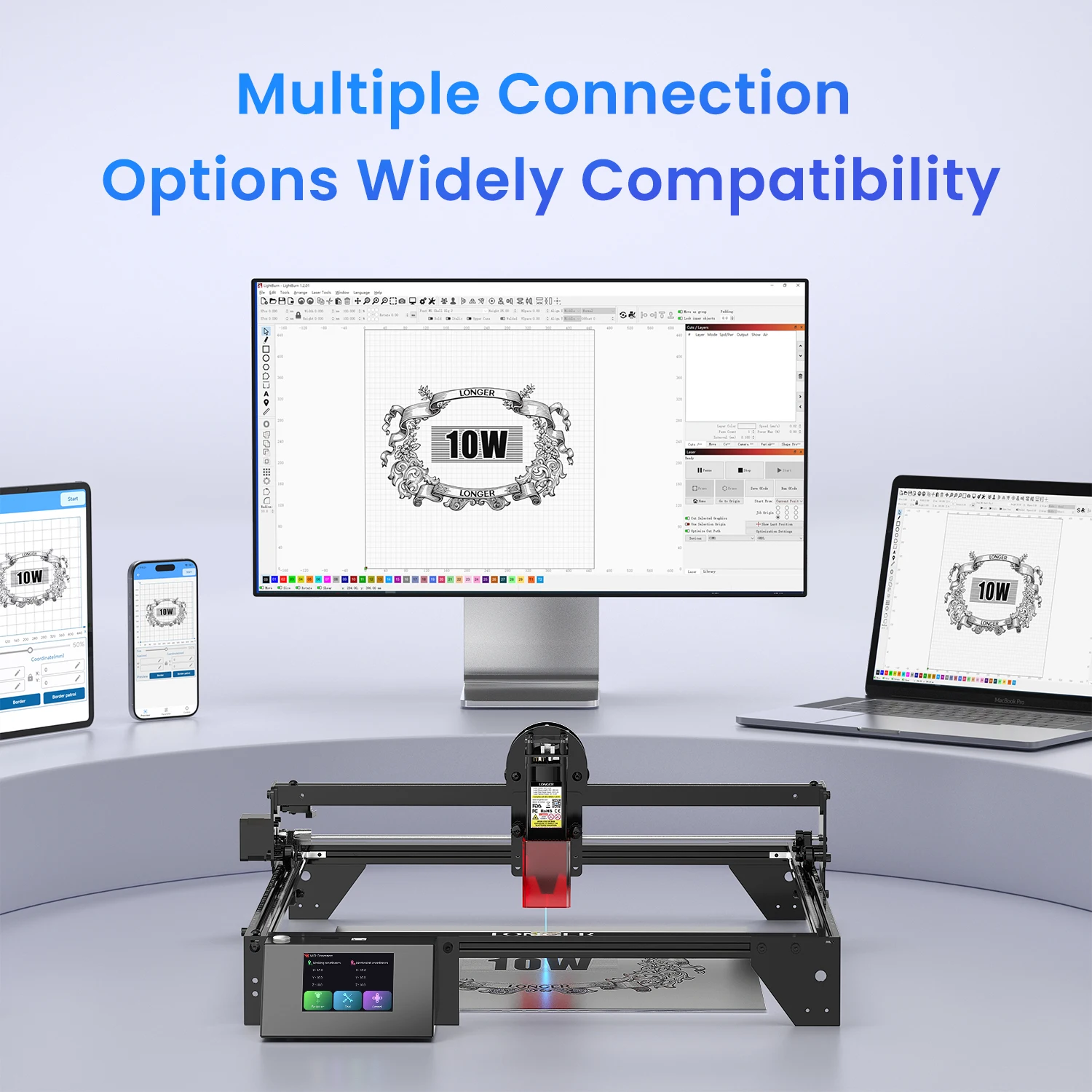 長い RAY5 10 ワットレーザー彫刻彫刻機タッチスクリーン 10000 ミリメートル/分レーザーレーザーエッチング切断マキナ 400*400 ミリメートル