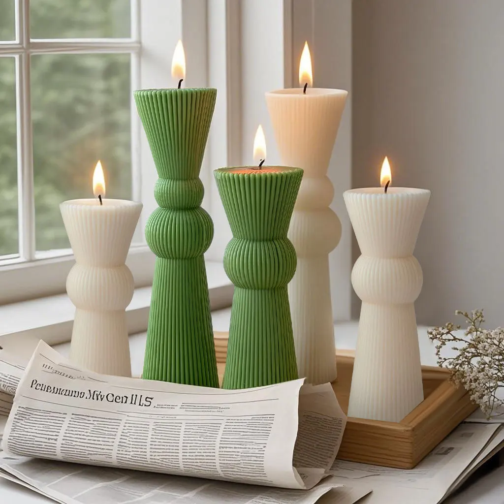 

Geometric Striped Cylinder Pillar Candle Plaseter Mold Handmade Soap Crystal Epoxy Resin Mold Silicone Mould