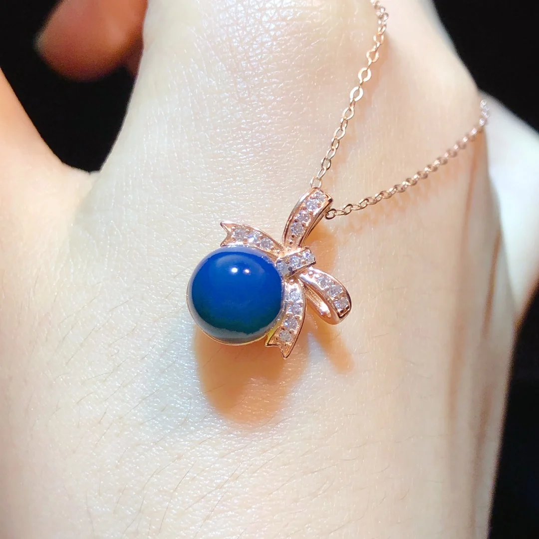 المرأة السحرية الأزرق العنبر قلادة قلادة 10mmRoundNatural البلطيق العنبر هدية رومانسية لعيد ميلادها الذكرى الحب مجوهرات #2