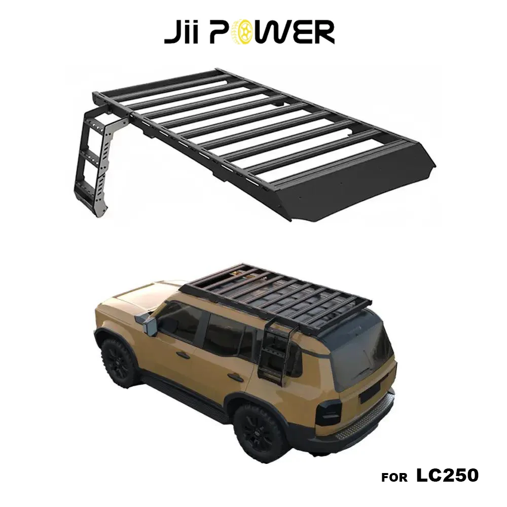 Roof Rack Cargo Basket with Rear Ladder & Side Window Armor Protector, Manganese Steel for Toyota Land Cruiser LC250 2024+