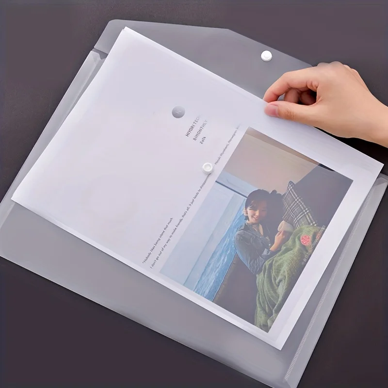 10pcs Classic A4 Transparent Plastic File Envelopes with Snap Closure, PP Material Office Document Organizer Bags for Storage an