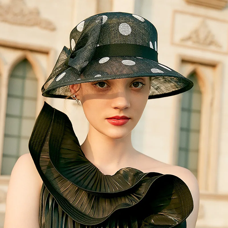 Spring Summer 2023 Linen Fabric Breathable Women\'s English Jazz Hat Feather Decoration Solid Vintage Straw Hat british top hat