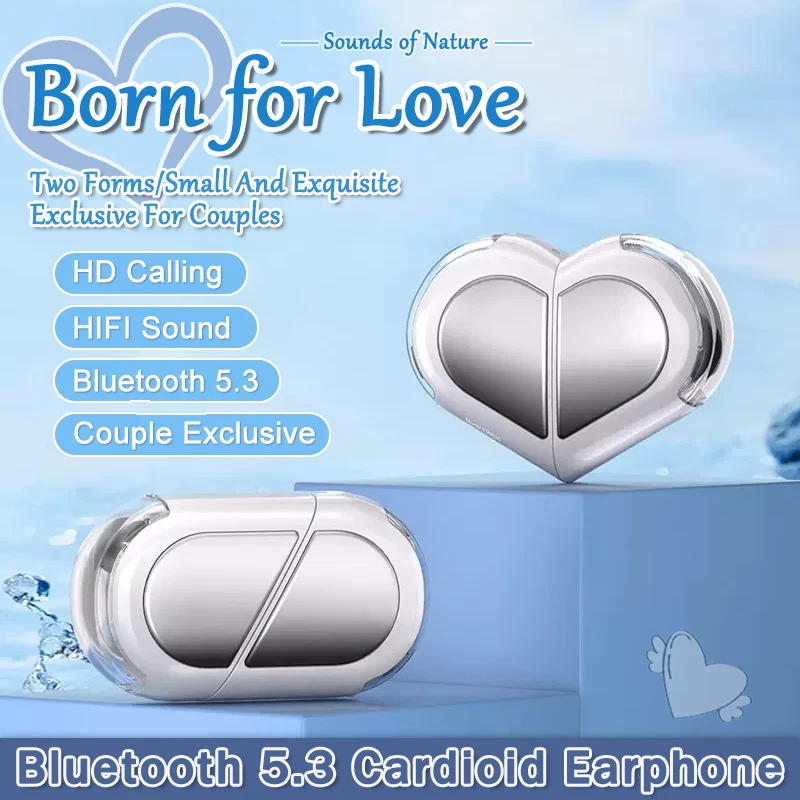 ชุดหูฟัง TWS รูปหัวใจหูฟังไร้สายบลูทูธทันสมัยใหม่หูฟังคู่แบบเสียบในหูรูปหัวใจสำหรับผู้หญิง