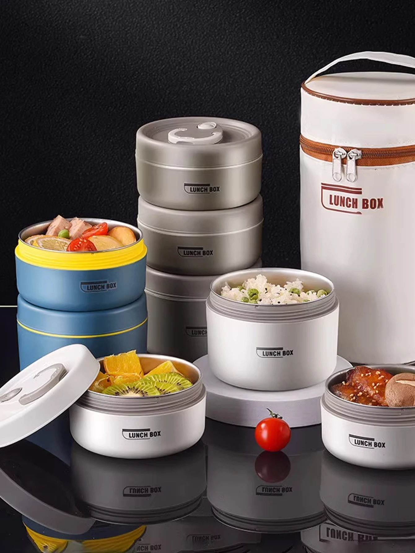 4pcs Portable Insulated Food Lunch Container Set with Thermal Lunch Box 3 Separate Stackable Lunch Container for Adult Kids - view 6