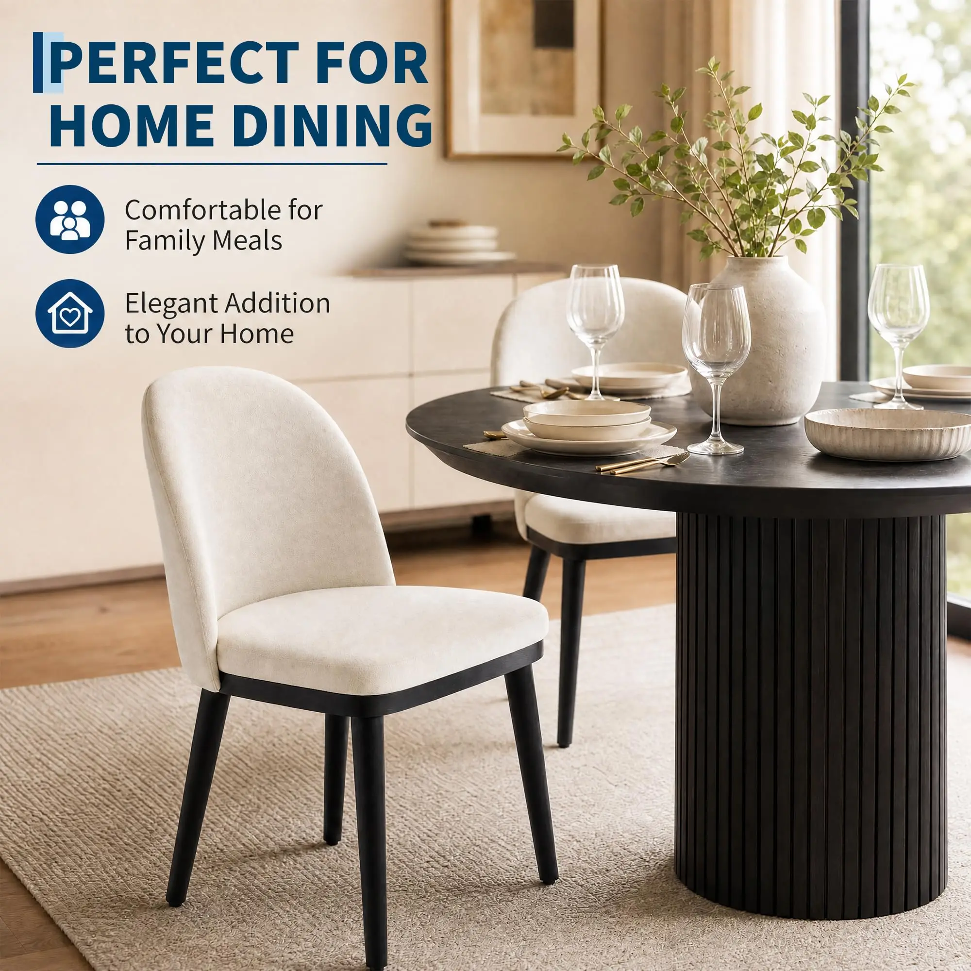 Wooden Dining Chairs Set of 4 or 6 Modern Fabric Upholstered Kitchen Side Chairs Linen Fabric Padded Seat Beige Dining Room Chair with Foot Pegs Luxury Home Outdoor Furniture
