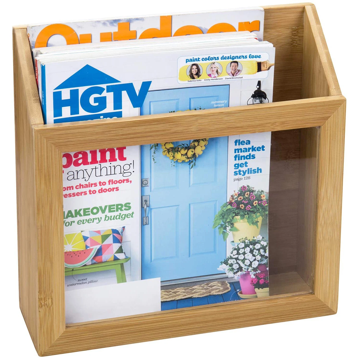 Wall Mounted Natural Bamboo Clear Acrylic Magazine Holder Rack Book Storage Organizer File Holder