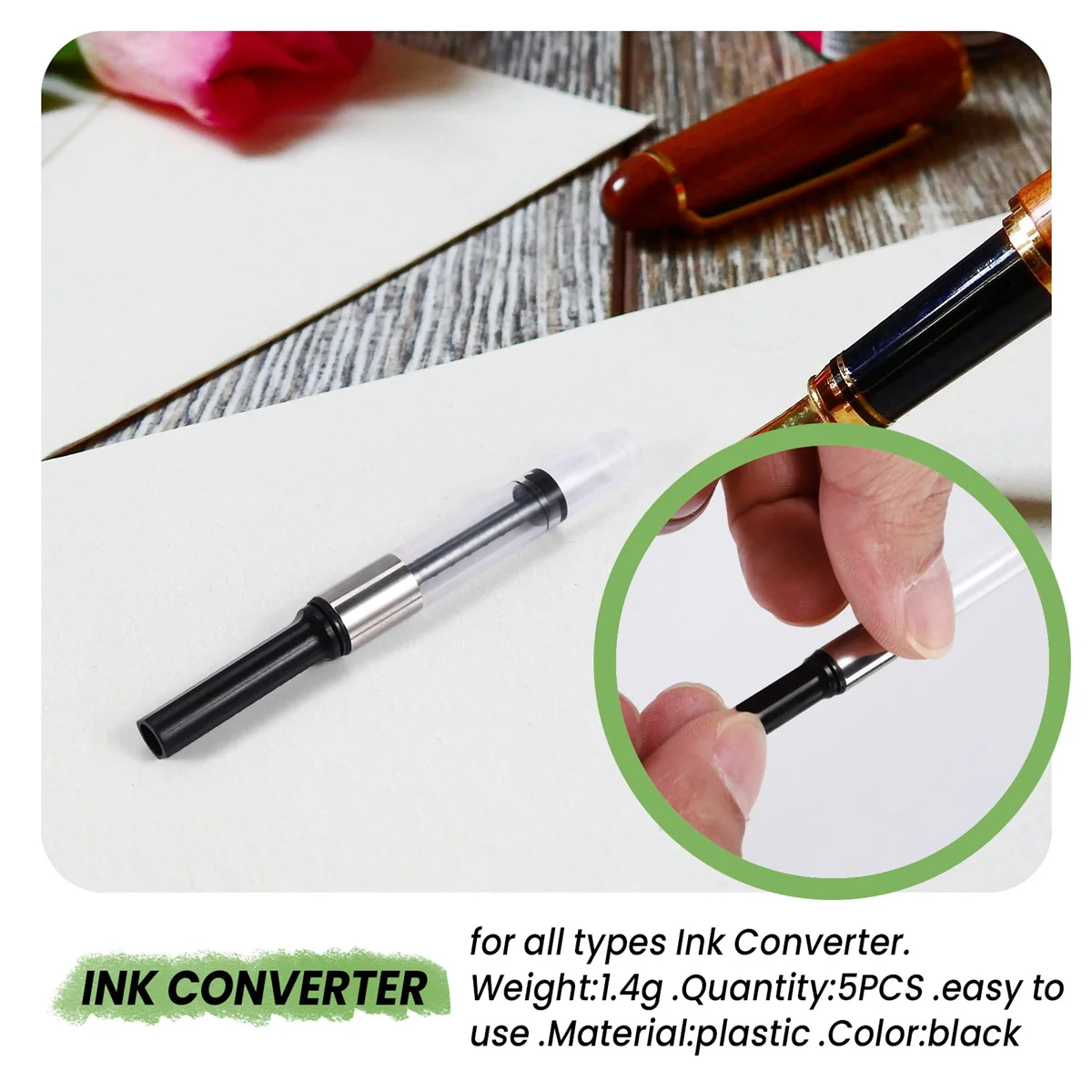 JINHAO 5pcs fountain Pen Ink Converter Ink Reservoir New Suitable for all types Black JAS