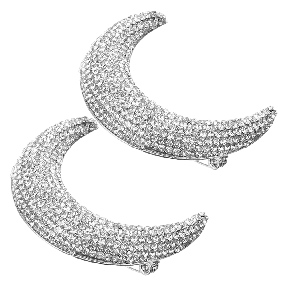 

2pcs Anti Exposure Brooch for Women Moon Brooches Rhinestone Jewelry Metal Clothes Lapel Pin Lightweight Zinc Alloy Bling