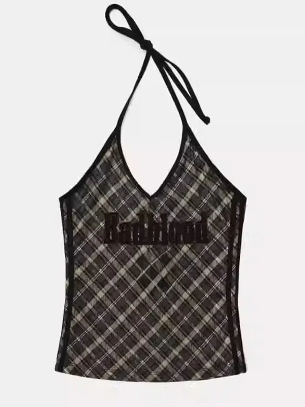 توب نسائي أمريكي الطراز مثير بتصميم شبكي وحمالات رقبة مطرزة ضيق الملائمة للجسم كاجوال يعكس الرغبة الخالصة #3