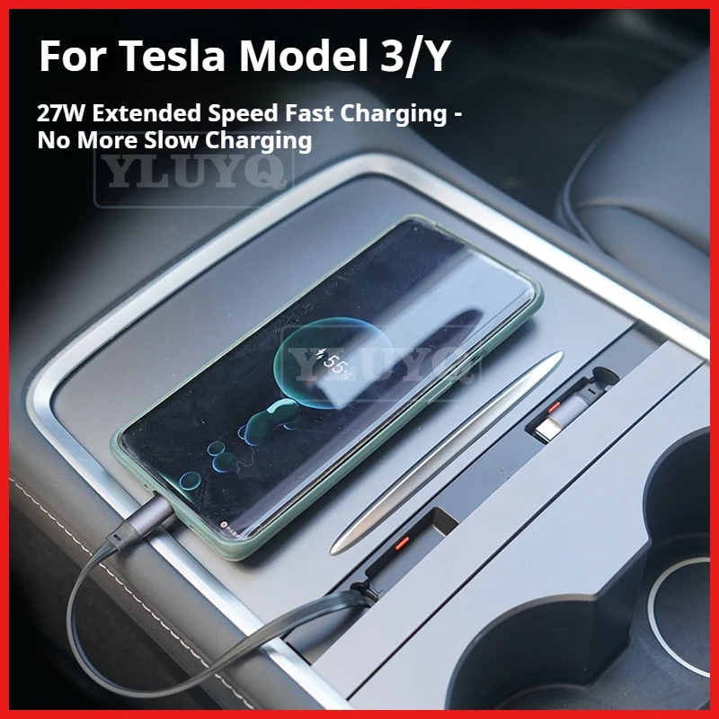 

Док-станция для Tesla 3/Y, расширительный зарядный порт для центральной консоли, выдвижной кабель для передачи данных, автомобильные аксессуары
