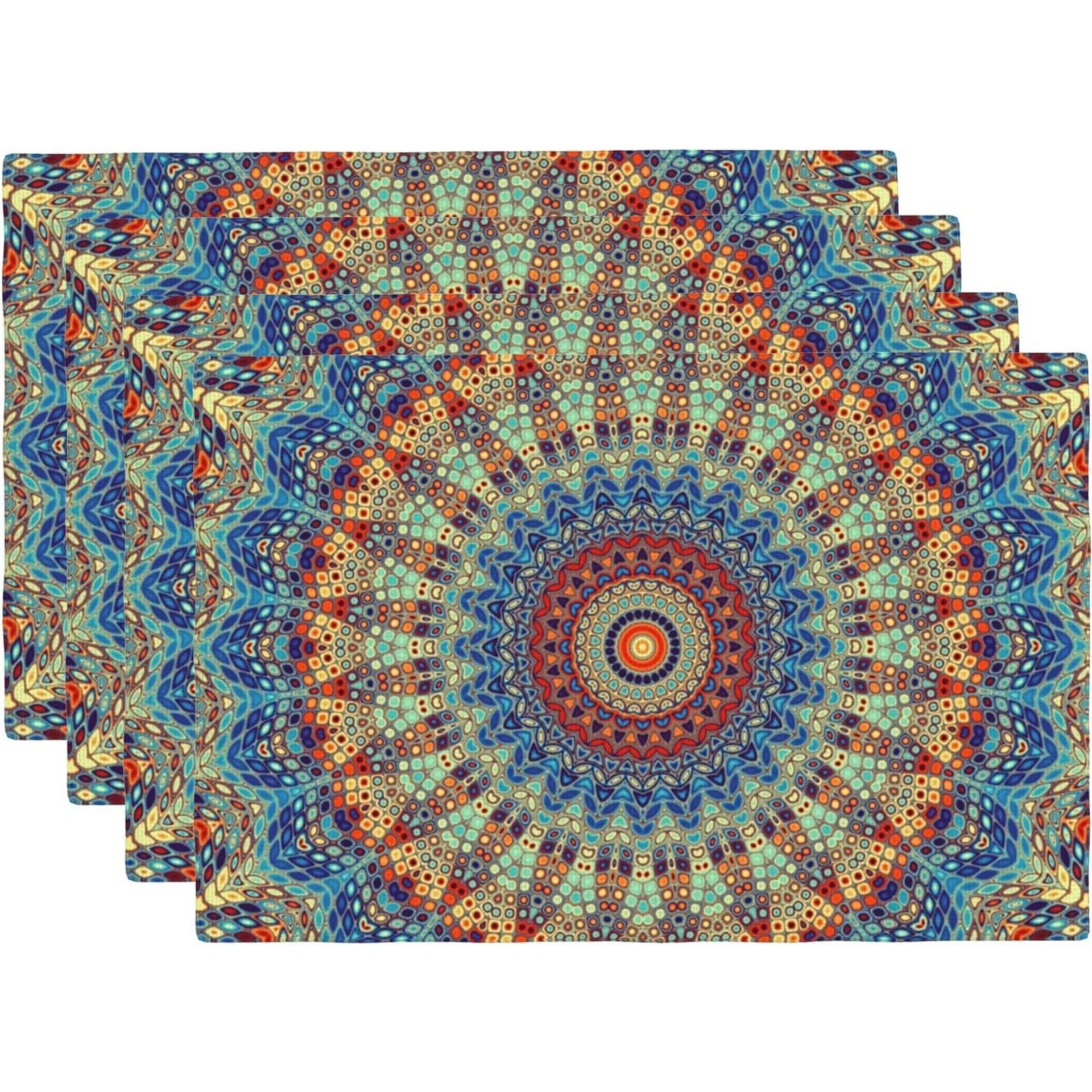 Sets de table Boho Mandala, sets de table en lin bohème colorés, lavables, pour fête, cuisine, salle à manger, intérieur, extérieur