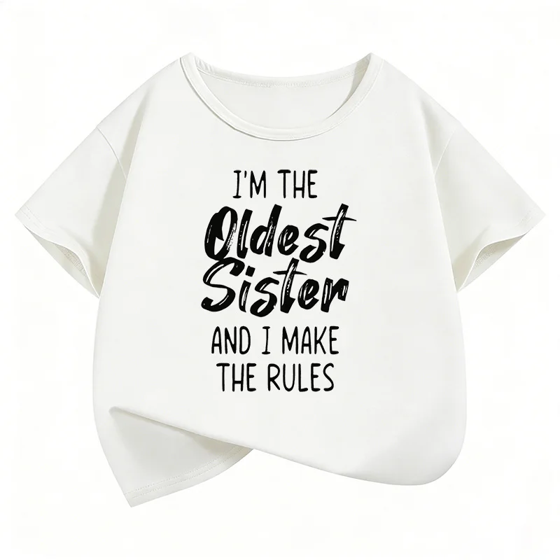 T-Shirt mit Aufdruck „Ich bin die ältere Schwester und ich mache die Regeln“ für Kinder, Mädchen, Sommer, Frühling