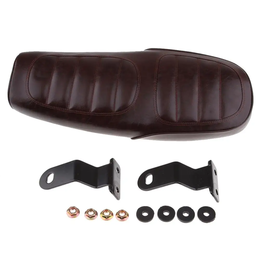 Durable 63cm Motorcycle Retro Seat Cafe Racer Vintage Seat Flat Brat Saddle Cushion Brown