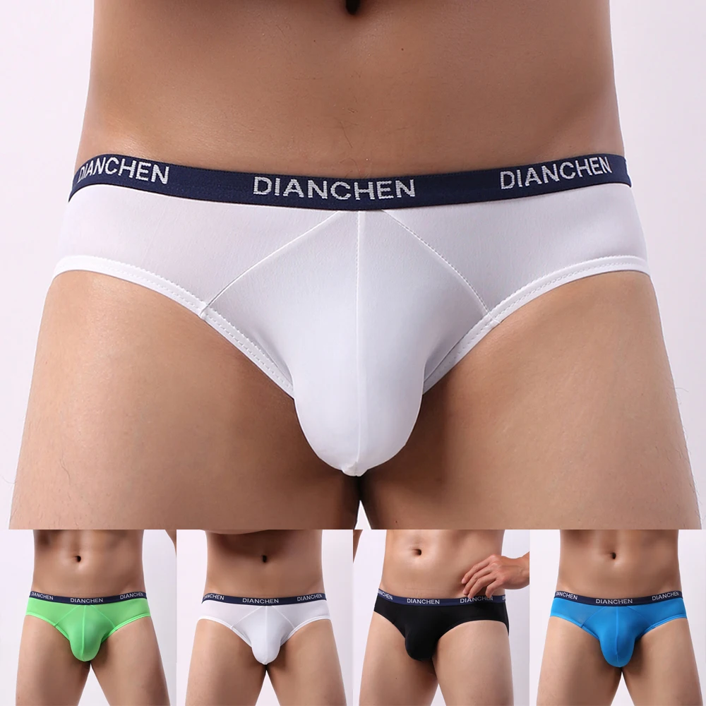 2022 Men Sexy Elastic Ice Silk Seamless Underpants Solid Thin Breathable Briefs Bulge Pouch See Through Underwear Panties