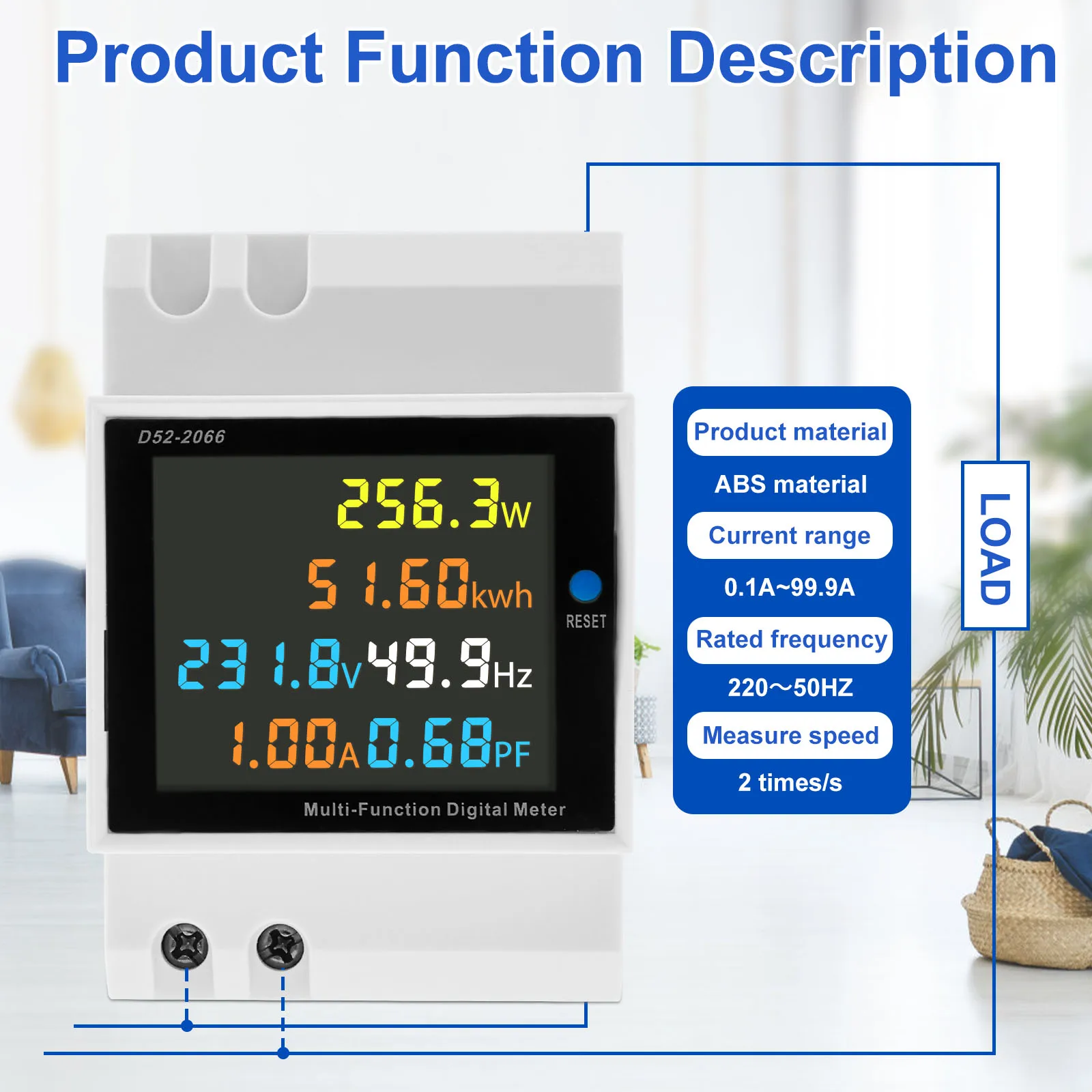 Single Phase Energy Meter Din Rail Electricity Usage Monitor AC 40-300V 100A Voltmeter Ammeter Watt Kwh Frequency Power Meter