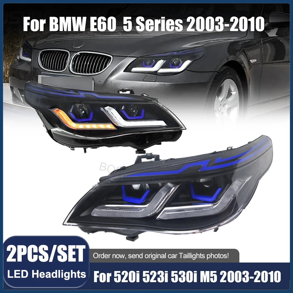 for bmw E60 Headlight Assembly Set LED 5 Series Head Lamp Upgrade LCI Adaptive 2003-2010 Front Light Assembly Durable Headlights
