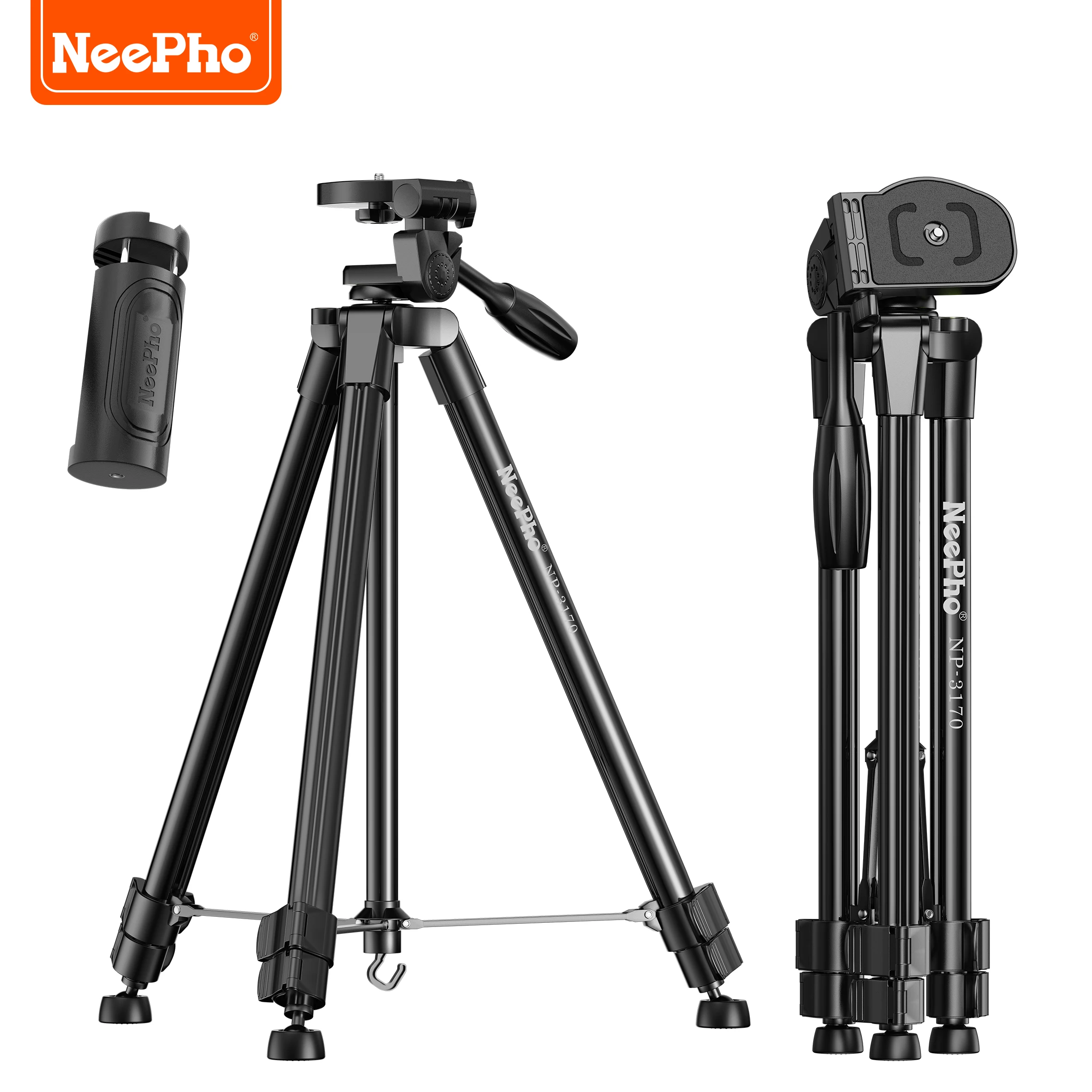 NeePho Aluminum Alloy Anti-Slip Tripod with Bubble Level, Portable for Live Streaming & Outdoor Photography NP-3170