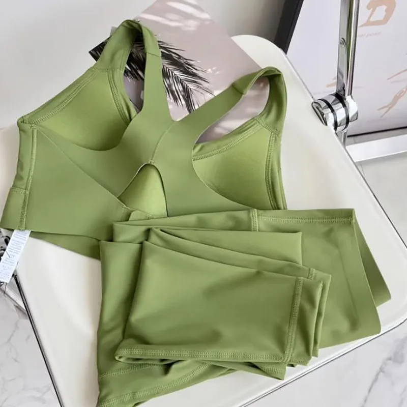 Fixed Chest Pad High Support Gym Bra With Legging Fitness Suit Women\'s Naked Feeling Yoga Sports Set