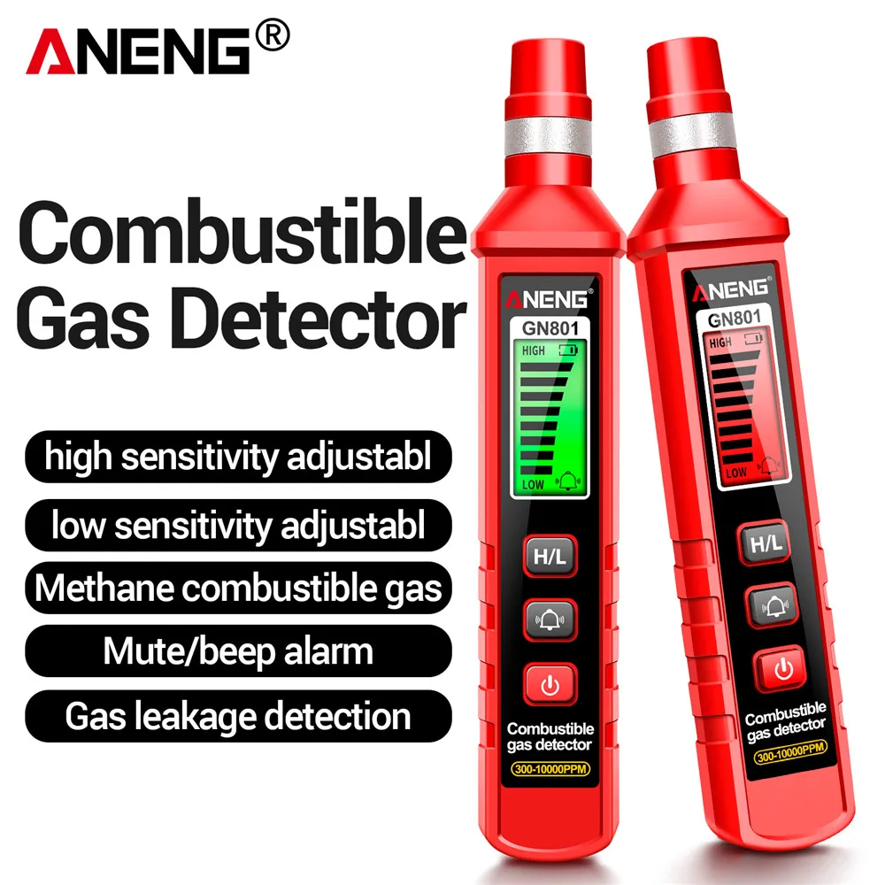

ANENG GN801 Combustible Gas Detector 300~10000PPM Sound Alarm Gas Analyzer Gas Leakage Meter LCD Environmental Tester Tools