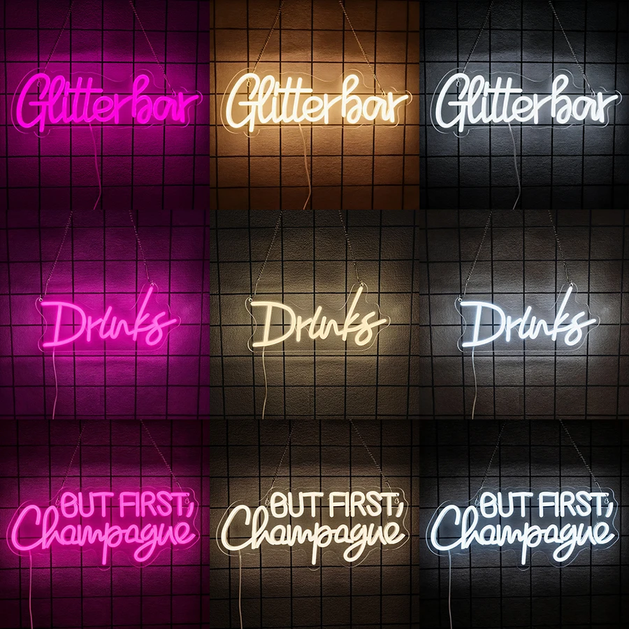 Glitter Bar Neon Sign for Wall Decor,LED Signs Neon Light Up Sign for Home Bar Man Cave Club Wedding Bedroom Birthday Party Gift