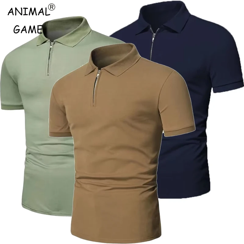 Sommer-Herren-Poloshirt mit kurzen Ärmeln, einfarbigem Reißverschluss, lässiges Sport-T-Shirt mit Reißverschlusskragen für den täglichen Gebrauch im Freien