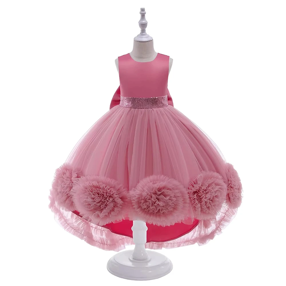 Fluffy Trailing Flower Party Girls Dresses Christmas Costume Elegant Wedding Bridesmaids Birthday Princess Dress Girl Prom Gown