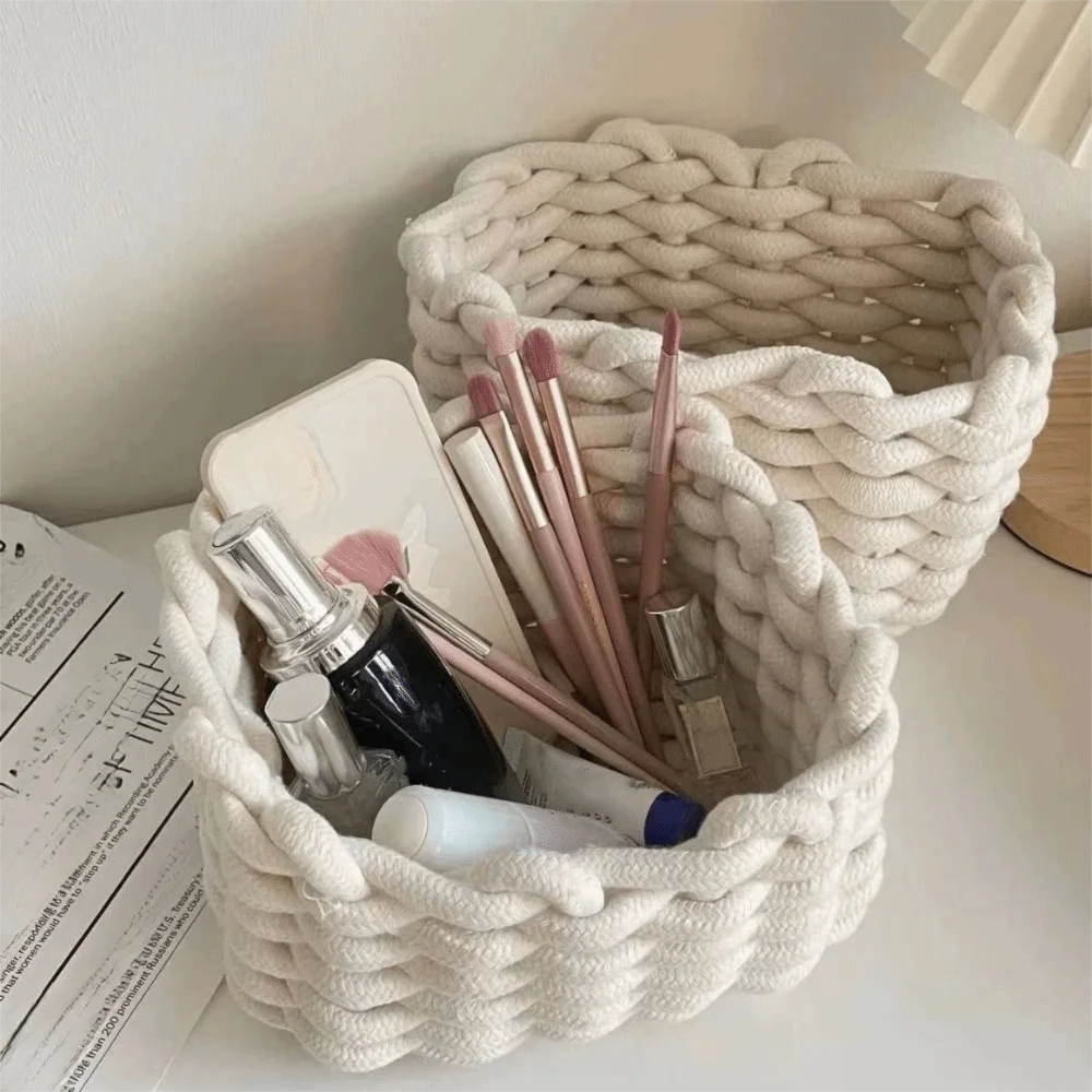 Nordic Style Woven Basket Rectangular Hand-woven Storage Basket Multi-functional Desktop Organize Baskets Desktop Storage