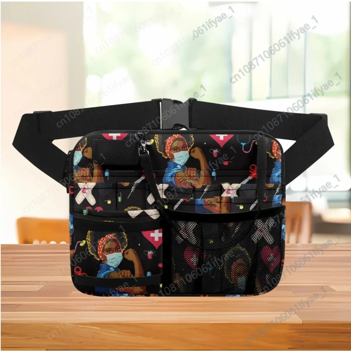 Bolsa organizadora de enfermería para mujer negra, paquete médico con múltiples compartimentos, bolsillo, cadera, estetoscopios, vendaje, tijeras, regalo