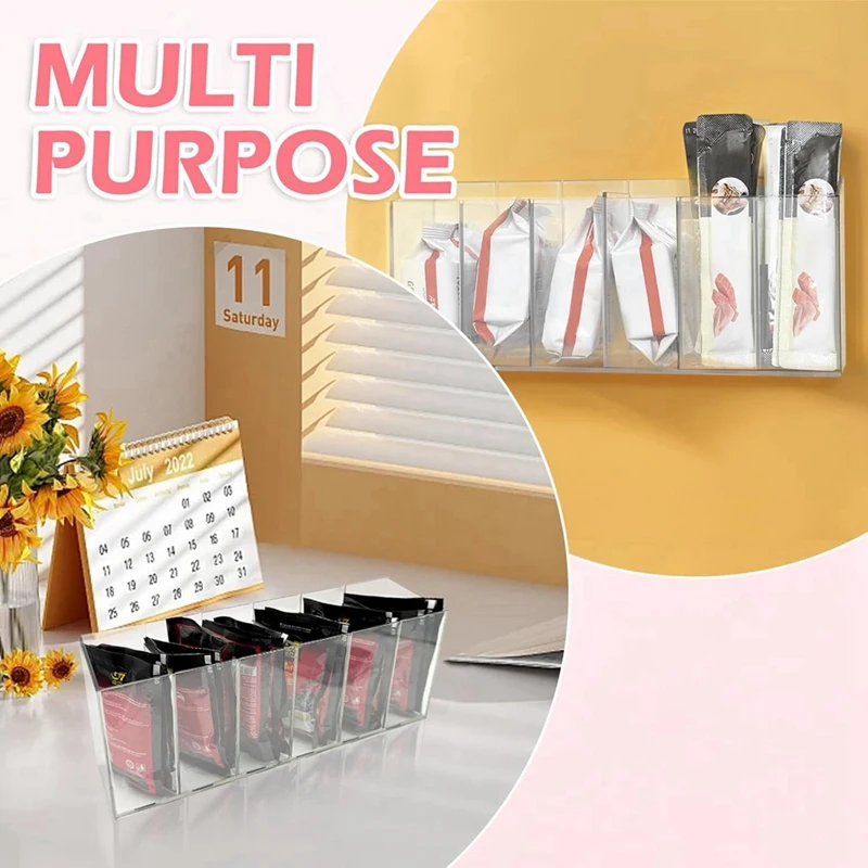 

Drink Packet Organizer with Removable Divider & 6 Compartment, Mounted Water Packet Organizer with Soft Magnetic-SPMI