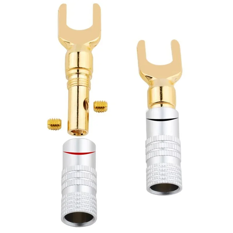 

AT21-10Pcs Speaker Audio Cable Wire Connector Banana Plugs Y/U Type Screw Lock Fork Spade Plug