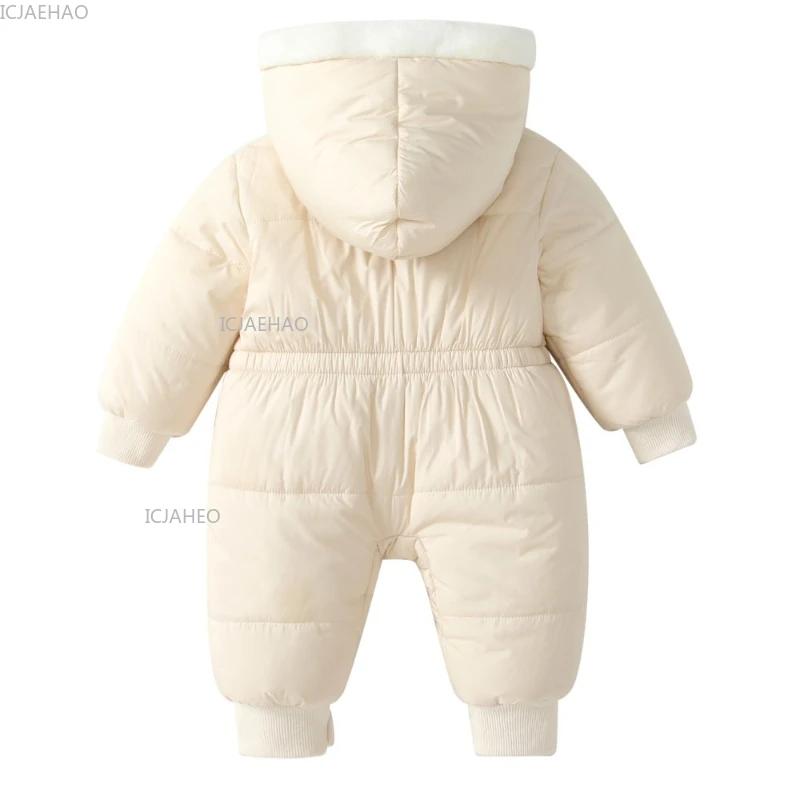New Children Infant Winter Romper Clothes Fleece Lined Hooded Jumpsuit Bow Trim Warm Padded Outfit Baby Snowsuit Kids Clothing