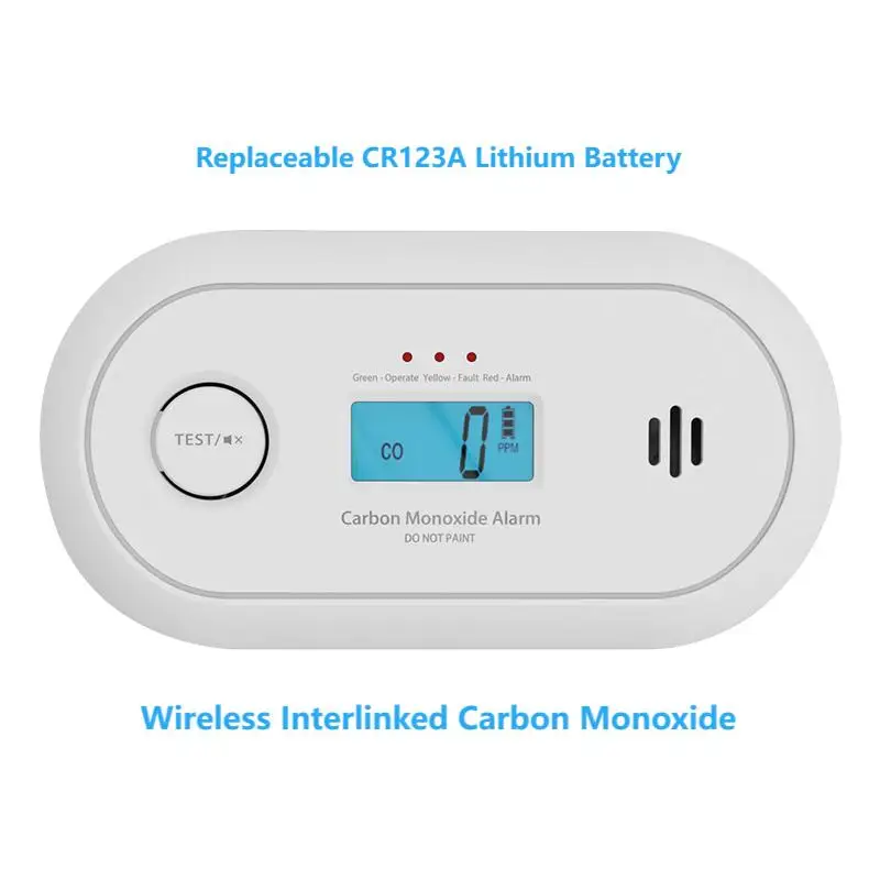 V-COME Wireless Interlinked Carbon Monoxide Alarm, Wireless interconnected CO Detector with Replaceable CR123A Battery, VC22FR