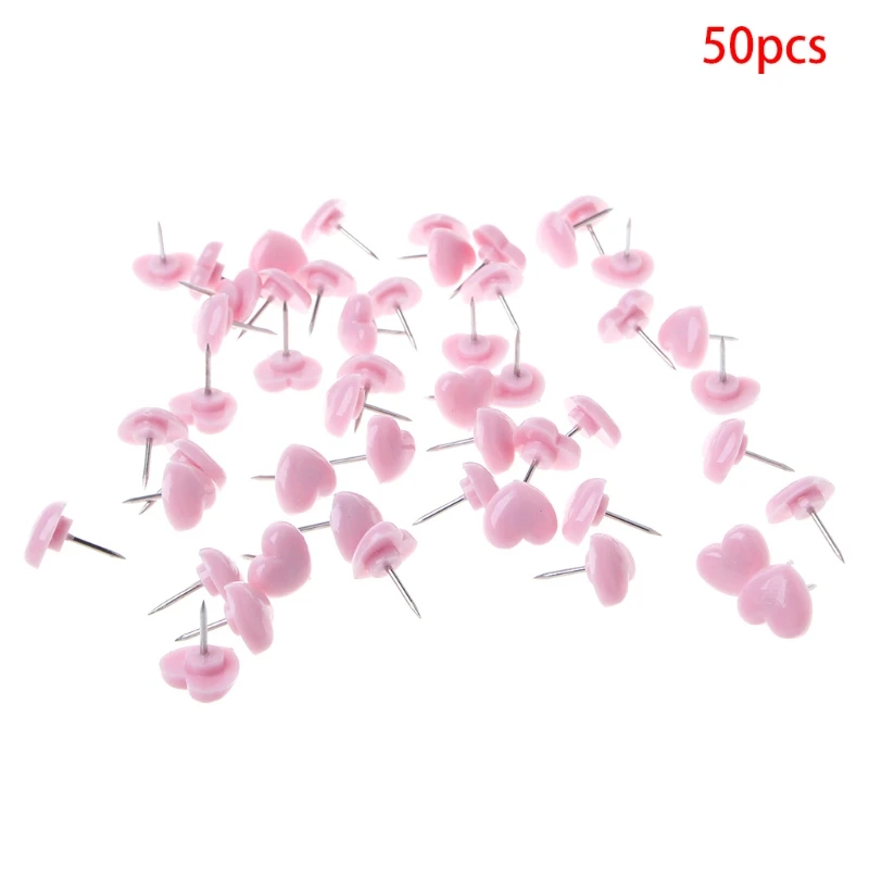 50 Pcs Heart Plastic Quality Colored Push Pins Thumbtacks Office School